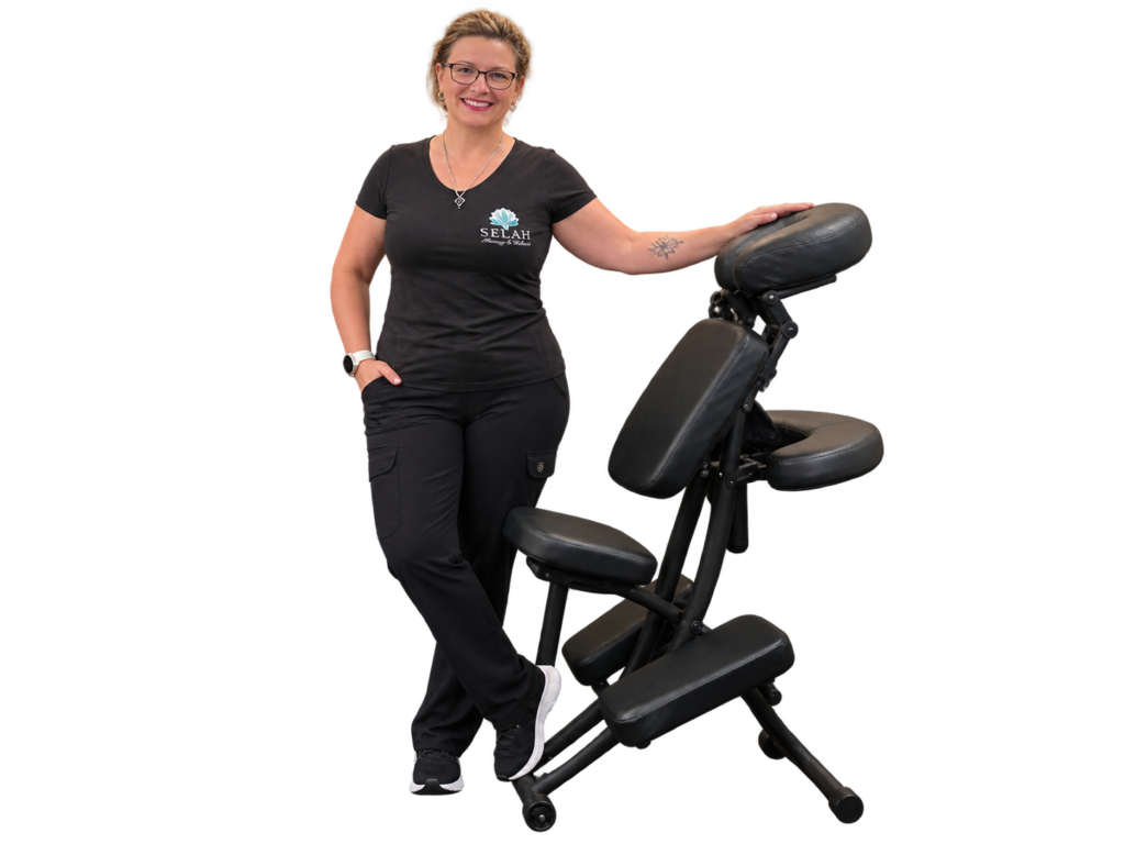 Sheila with massage chair